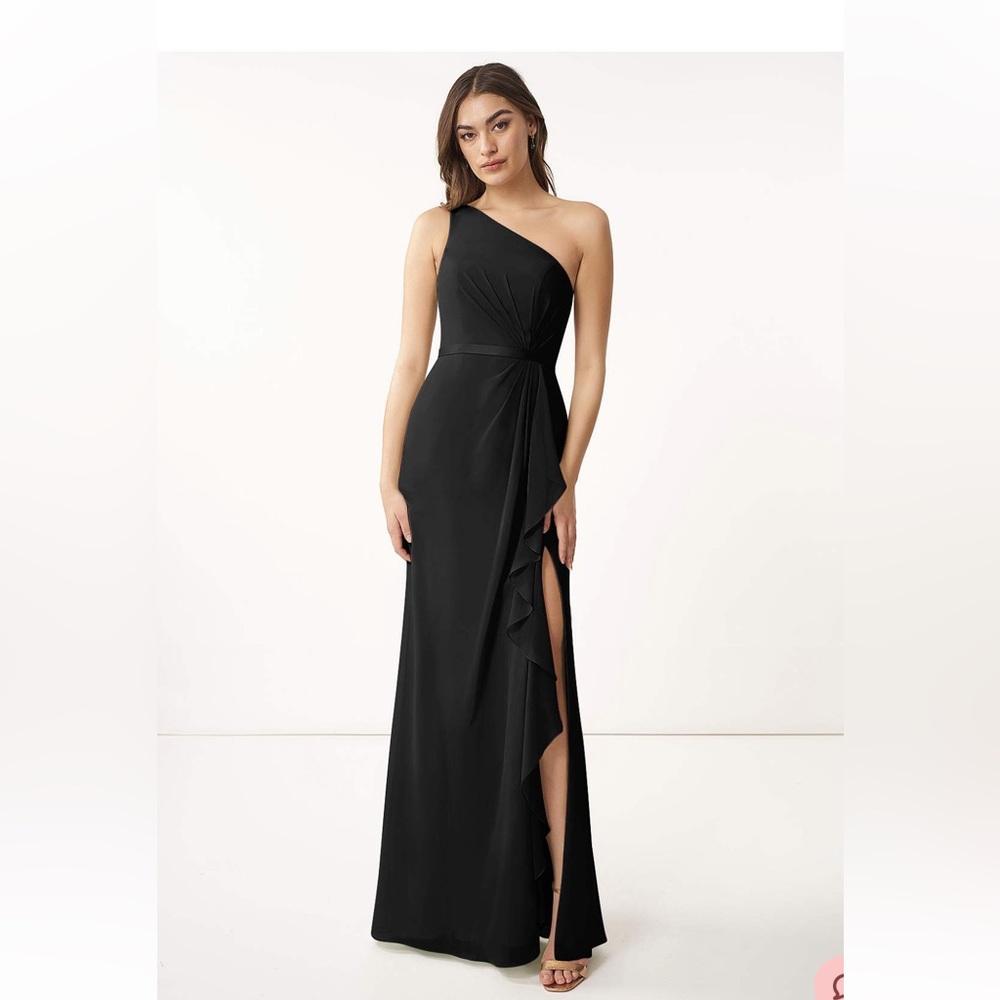 Azazie one shoulder chiffon floor length black dress *only worn once!